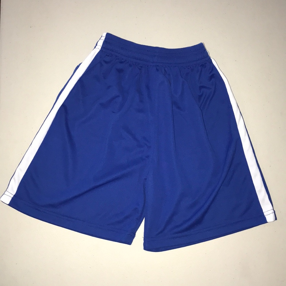NWOT! Blue & white youth active soccer shorts
